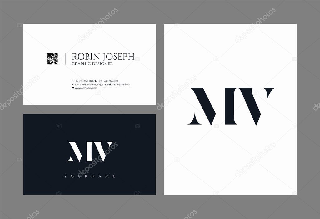 Letters logo Mv, template for business card 