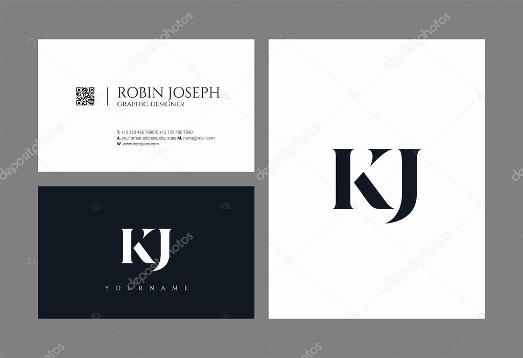 Letters logo KJ, template for business card