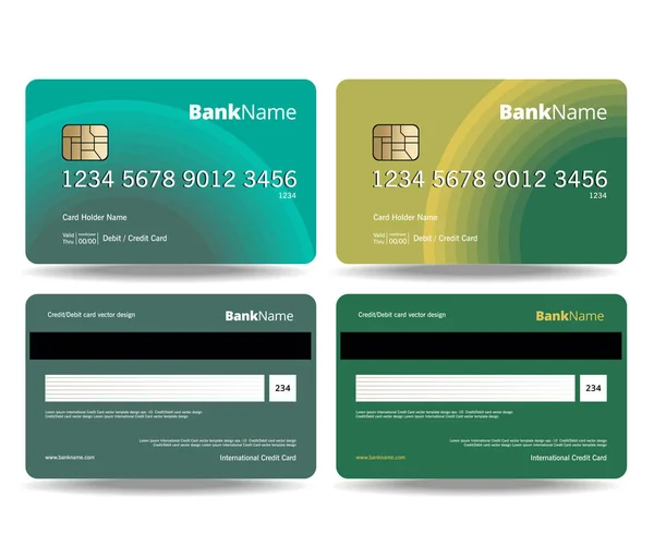 Realistische Gedetailleerde Creditcards Set Met Kleurrijke Abstracte Design Achtergrond — Stockvector