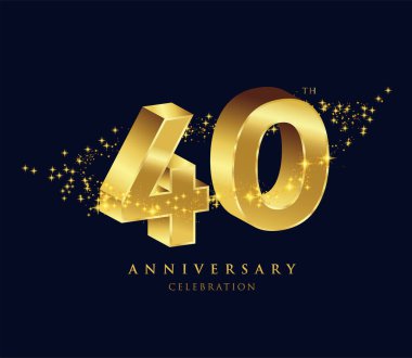 Yıldönümü 3d logo 40 simgesi, geometrik kurumsal kimlik, vektör illüstrasyonu