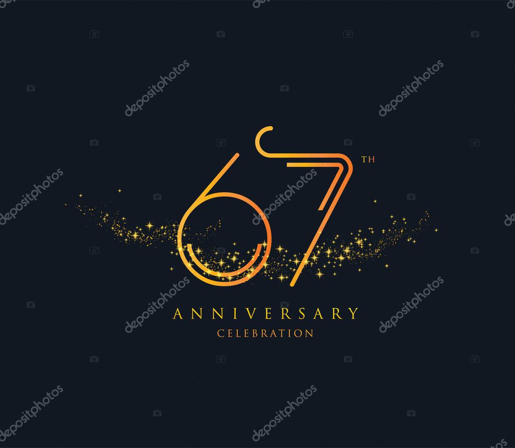 Anniversary glitter logo 67 icon, geometrical corporate identity, vector illustration