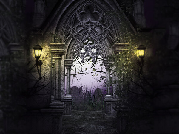 Scary Cemetery Gate Backdrop