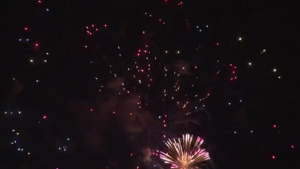 Veelkleurige vuurwerk ontploft — Stockvideo