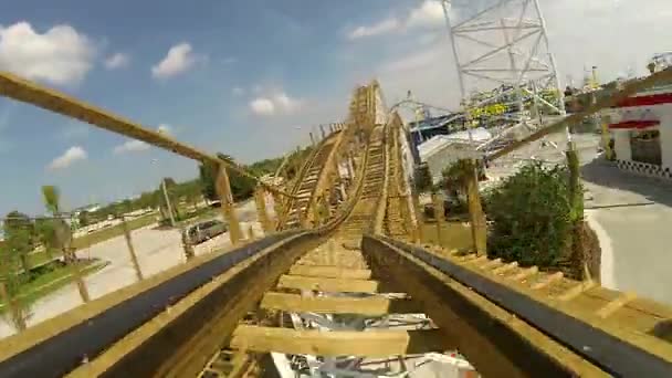 Wooden roller coaster — Stock Video