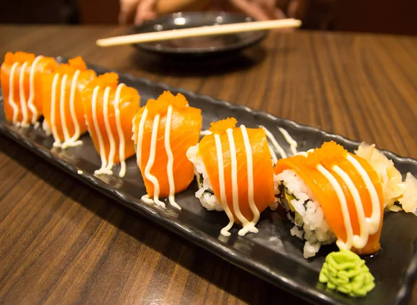 Salmon sushi on the plate