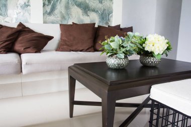 Modern iç oturma odası dekore edilmiştir. 