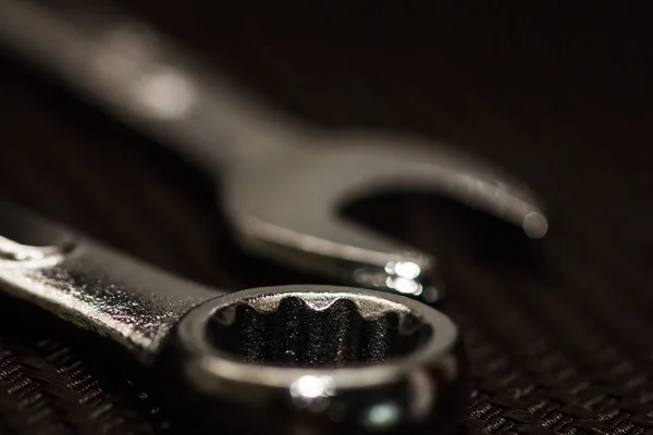 Wrench on wooden table — Stock Photo, Image