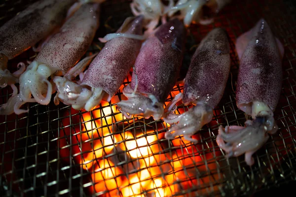 Grilled fresh squid barbecued on flaming — Stock Photo, Image