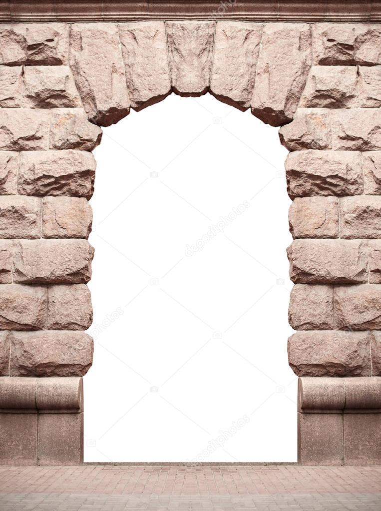 stone old arch isolated on white background with place for text