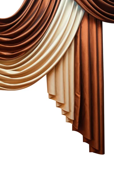 Part of beautifully draped curtain isolated on white background — Stock Photo, Image