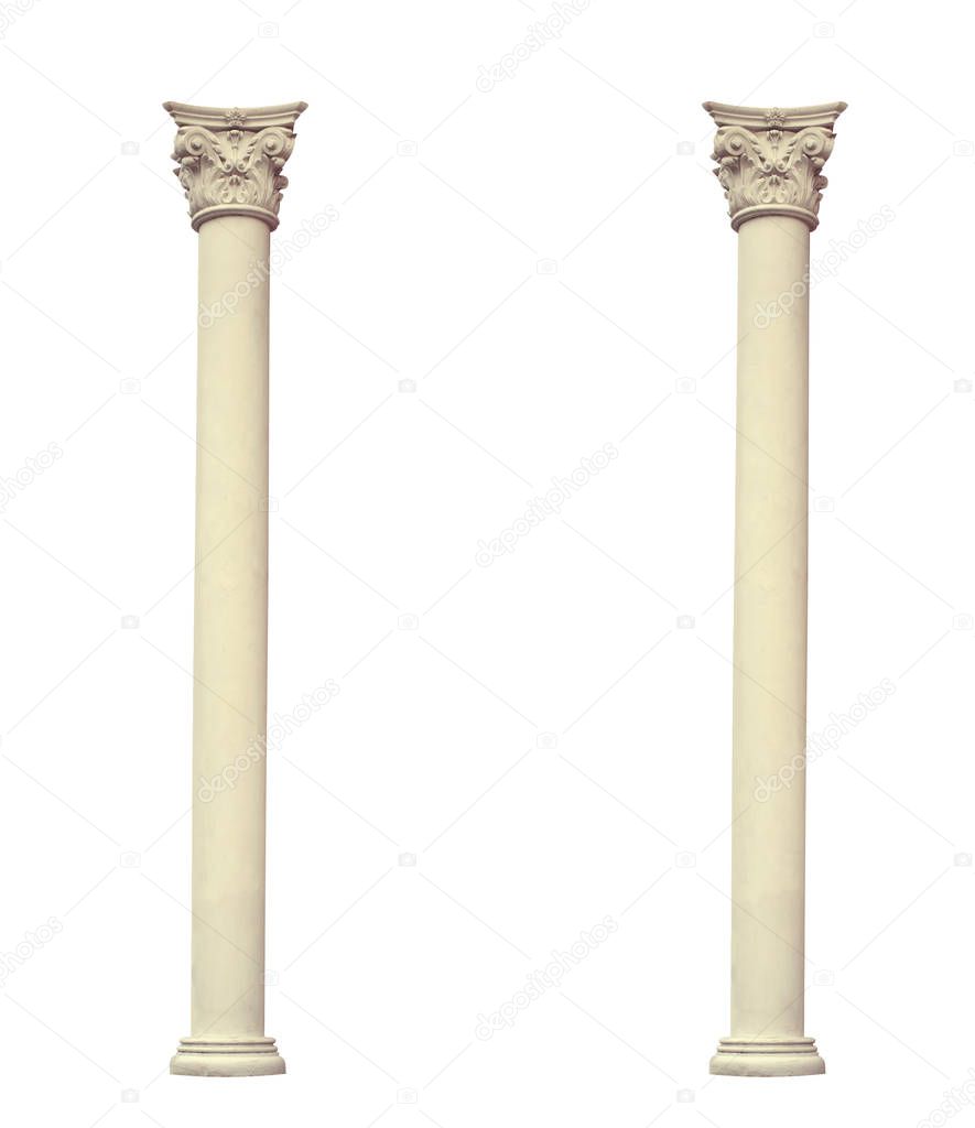 Antique two columns of the Corinthian order on a white background
