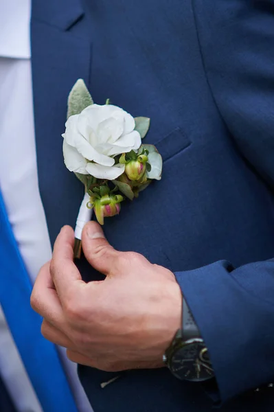 Novio vestido boutonniere en una chaqueta —  Fotos de Stock