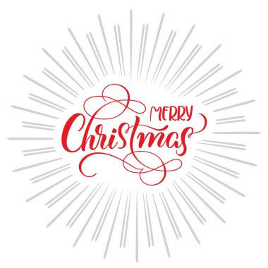 Neşeli Noel metin ve soyut arka plan ışınları ile. Hat yazı