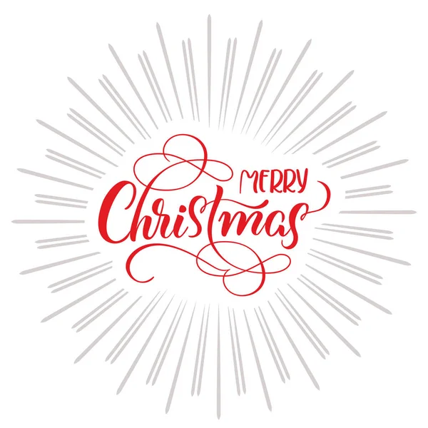 Buon Natale testo e sfondo astratto con raggi. Calligrafia lettering — Vettoriale Stock