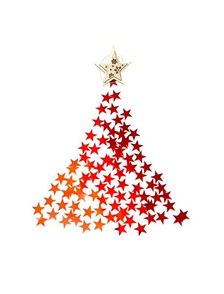 Christmas tree with stars on white background for greeting card — Stock Photo, Image