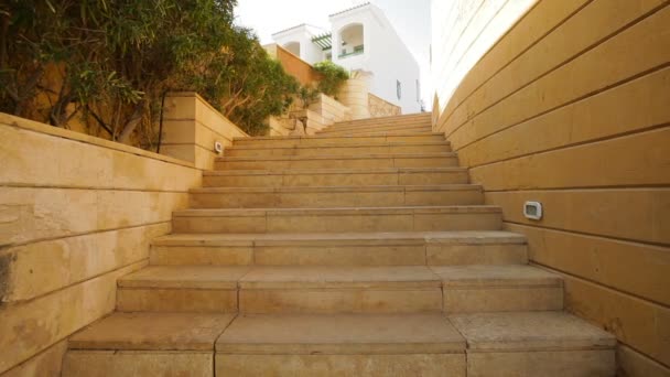 Stone staircase on territory of hotel — Stock Video