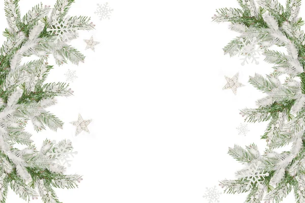 Christmas frame of snow-covered fir branches and place for text — Stock Photo, Image