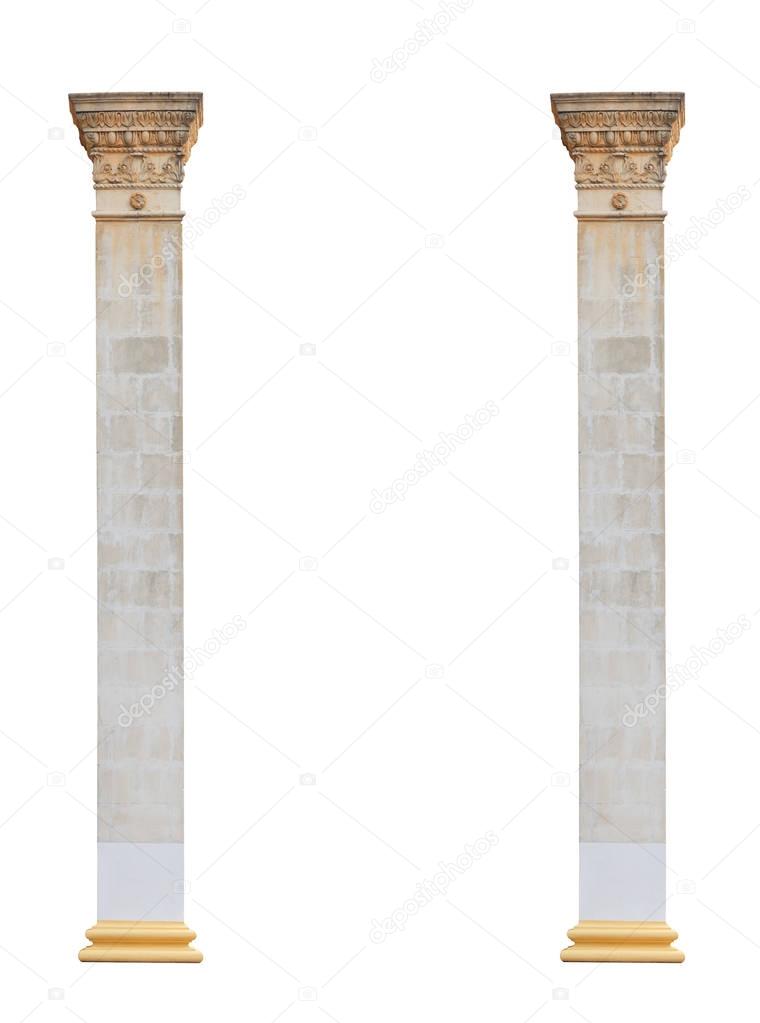 two columns in classical architectural style isolated on white background