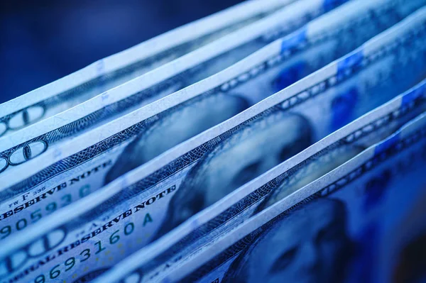 Texture of dollar bills in blue tones — Stock Photo, Image