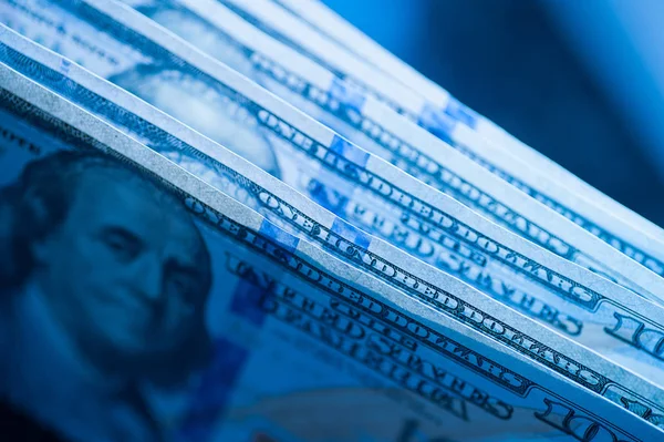 Texture of dollar bills in blue tones — Stock Photo, Image