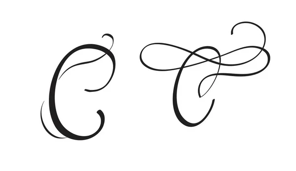 Art calligraphie lettre C avec floraison de verticilles décoratives vintage. Illustration vectorielle EPS10 — Image vectorielle