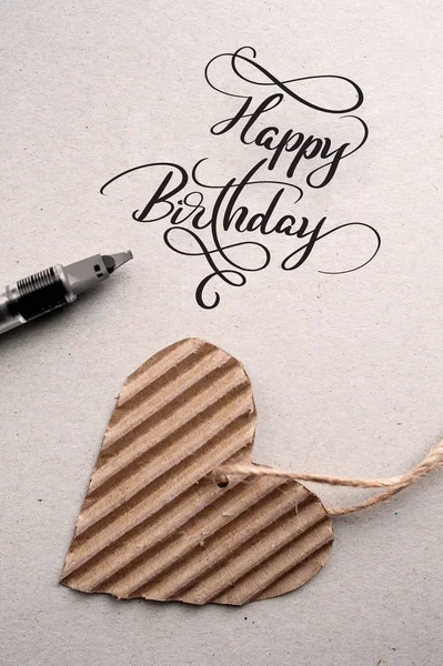 Text Happy Birthday. hand lettering - handmade calligraphy — Stock Photo, Image