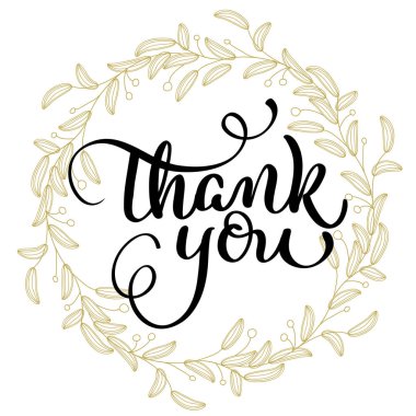 Arka planda yuvarlak çerçeve olan teşekkür mesajı. Kaligrafi harfleri Vektör illüstrasyonu EPS10