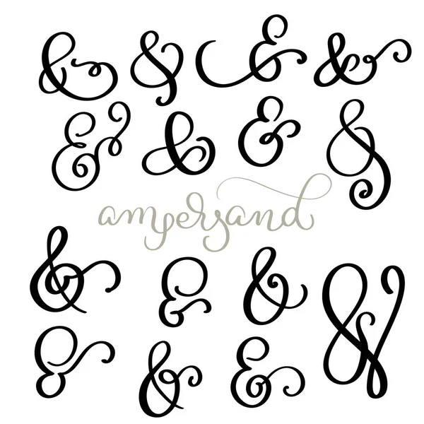 Vetor definido sinal Vintage E Ampersand no fundo branco. Caligrafia ilustração lettering EPS10 —  Vetores de Stock