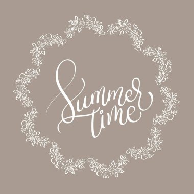 Vingage yaz saati metinde yuvarlak kare kahverengi zemin üzerinde. Vektör çizim Eps10 yazı elle çizilmiş hat