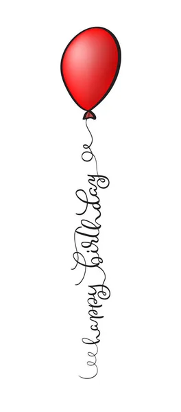 Feliz cumpleaños Texto con globo rojo sobre fondo blanco. Letras caligráficas Ilustración vectorial EPS10 — Vector de stock