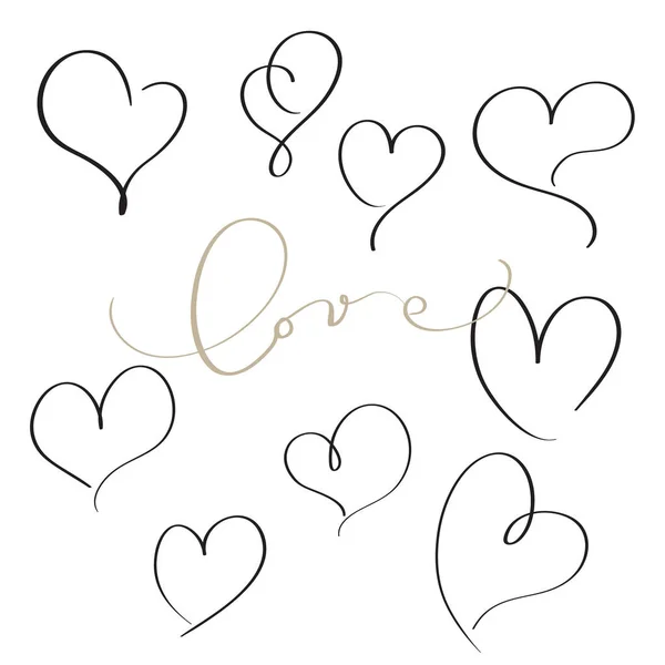 Conjunto de florecer caligrafía corazones vintage. Ilustración vector dibujado a mano EPS 10 — Vector de stock