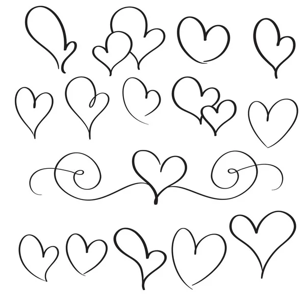 Conjunto de corações vintage caligrafia florescer. Ilustração vetor desenhado à mão EPS 10 — Vetor de Stock