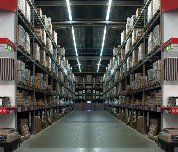 Warehouse with drawers on shelves — Stock Photo, Image