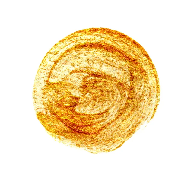 Abstracte ronde penseelstreken met gouden verf op wit papier — Stockfoto
