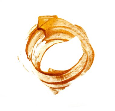 Metniniz için yer ile beyaz arka plan üzerinde yuvarlak soyut altın akrilik boya fırçası