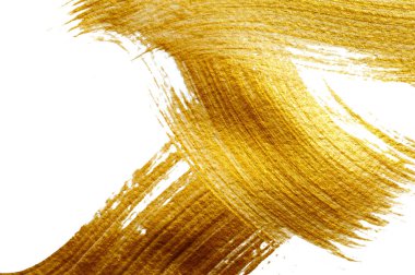 Soyut altın vuruş ile akrilik boya fırçası beyaz arka plan ve metin için yer