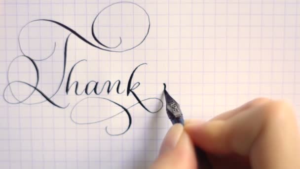 Thank you phrase calligraphy and lettering pen vintage font — Stock Video