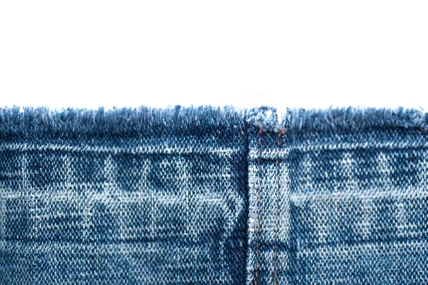 Textura de tecido de jeans e fundo branco com lugar para texto — Fotografia de Stock