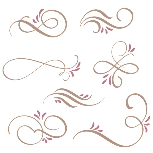 Set of calligraphy flourish art with vintage decorative whorls for design. Vector illustration EPS10 — Stock Vector