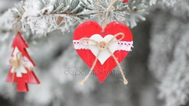 kırmızı ahşap Noel oyuncaklar kar köknar kış Park