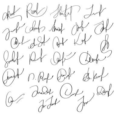 Beyaz arka plan üzerinde belgeleri için el ile imza. Vektör çizim Eps10 yazı elle çizilmiş hat