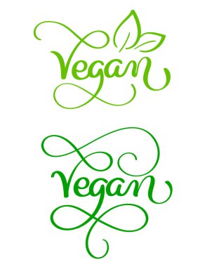 Beyaz arka plan üzerinde Vegan kelime kümesi. Vektör çizim Eps10 yazı elle çizilmiş hat