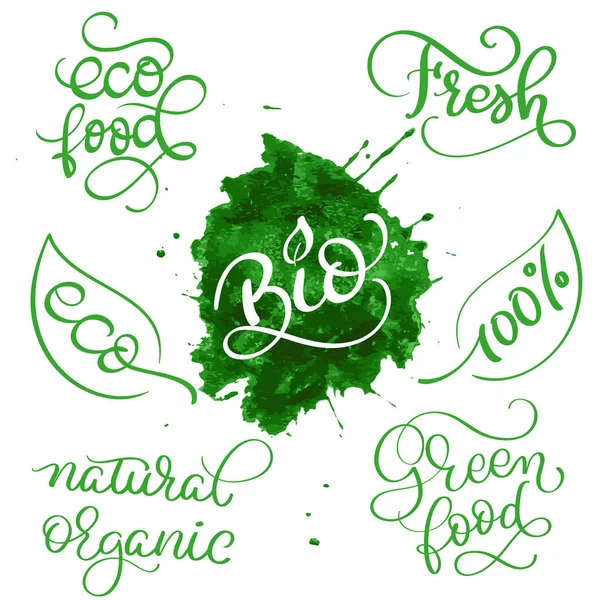Moderne vector set gezond vegan, biologisch voedsel labels, tags, emblemen, logo voor de maaltijd en drank. Vector geïllustreerd. — Stockvector