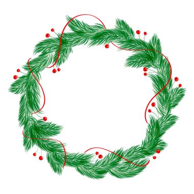 Beyaz arka plan üzerinde izole süslemeleri ile yeşil Noel vektör çelenk