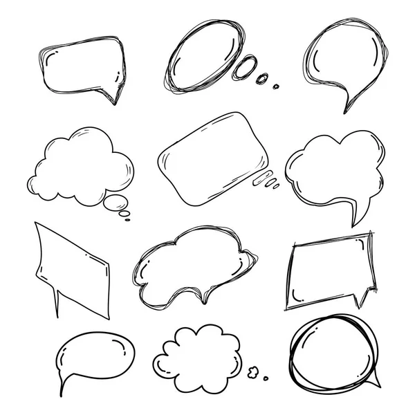 Gyűjteménye handdrawn doodle boobles a szöveg. design a képregény beszéd helyzet mondatok fekete ceruzával. Vektoros illusztráció — Stock Vector