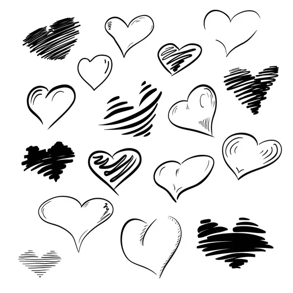 Set von florierenden Doodle Kalligraphie Vintage-Herzen. valentines illustration vektor hand drawn eps 10 — Stockvektor