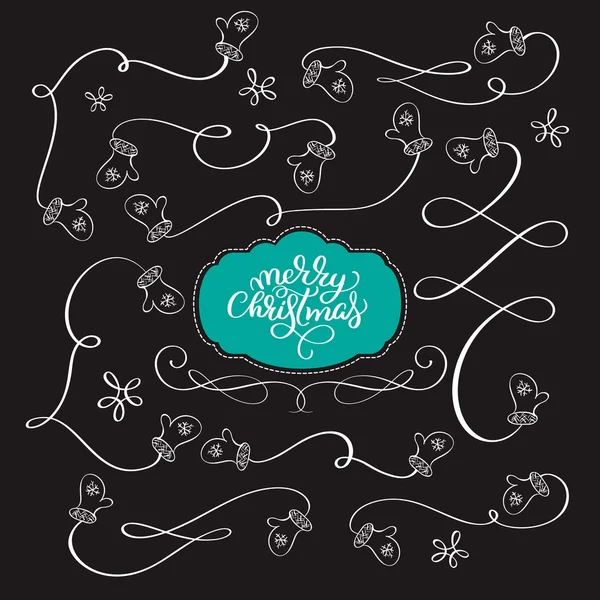 Vektör Noel Eldivenler için tasarım öğeleri koleksiyonu el çekilmiş garland, sınır, fırçalar. Yeni yıl doodle — Stok Vektör