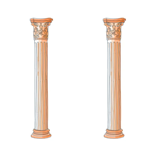 Coluna de doodle grega estilizada Colunas coríntias jônicas dóricas. Ilustração vetorial. Suporte arquitetônico clássico —  Vetores de Stock
