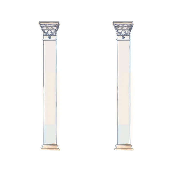 Colonna doodle greca stilizzata Colonne corinzie doriche ioniche. Illustrazione vettoriale. Supporto architettonico classico — Vettoriale Stock