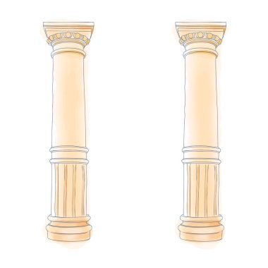 Yunan doodle Dor iyonik Korint sütun. Vektör çizim. Klasik mimari